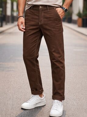 Quiksilver Brown Straight Fit Pants with Contrast Stitching